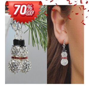 NEW Swarovski Crystal Sterling Silver Snowman Christmas Crystal Drop Earrings